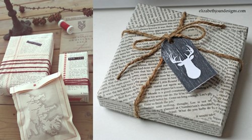 gift wrapped in newspaper and brown string