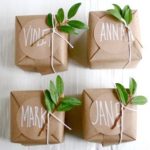 Brown paper, string and leaf decoration